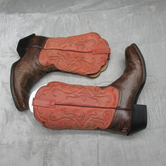 Ariat Womens Western Boots 7.5B Pink Leather Square Toe Embroider Cowboy Floral - Picture 4 of 16